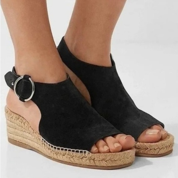 rag & bone Calla Black Suede Wedge Espadrille Black Sandals Size EU 39 US 8 - Picture 2 of 15